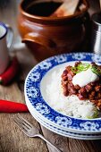 Chilli con carne on a bed of rice