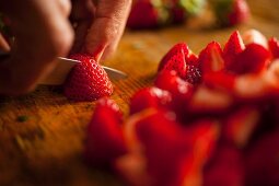 Strawberries being sliced