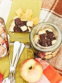 Shortbread biscuits with chocolate and fresh apple for an autumnal picnic