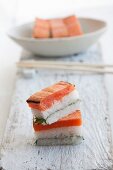 Rectangular salmon sushi