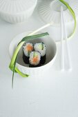 Maki sushi: Salmon with cucumber and tuna fish with a leak (Negi)