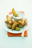 Potato wedges with Parmesan and a dip