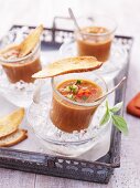 Gazpacho in glasses on ice