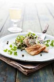 Cod fillet with tzatziki, capers and chervil