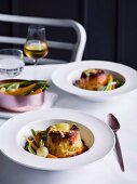Cheese souffle with baby vegetables