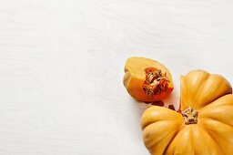 Muscade de Provence pumpkin with a slice cut out