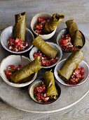 Vine leaves filled with may turnip cream