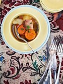 Autumnal soup with pork and root vegetables