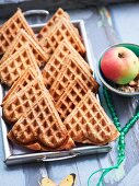 Heart-shaped apple and spelt waffles