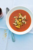 Spicy tomato soup with chicken and pineapple