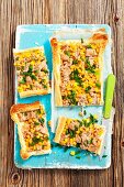 Puff pastry tart with tuna and sweetcorn