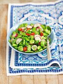 Bean salad with chilli peppers, radishes and dill