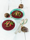 Beetroot soup with apples and green chillis