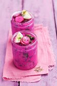Cold beetroot soup with cucumber, radishes, dill and keffir