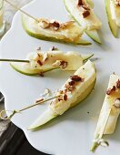 Halloumi and pear skewers with almonds