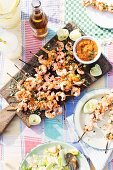 Grilled prawn skewers with lime, coriander and pineapple