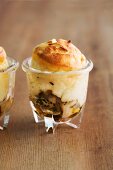 Potato bake with porcini mushrooms served in a glass