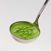 Pea soup in a ladle