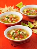 Mexican chicken soup with avocado and tomatoes