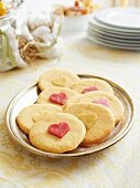 Biscuits decorated with hearts for an Easter brunch