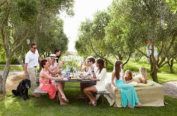 Friends having a meal in the open-air