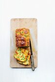 Spicy cake made with chorizo and peas