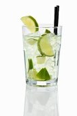 Caipirinha with limes and ice cubes