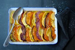 Winter vegetable bake in a baking dish