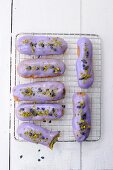 Violet and pistachio eclairs