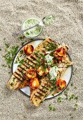 Grilled snoek with peaches and herb remoulade
