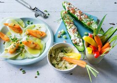ADHD food: a plate of raw vegetables, cucumber boats and crudités