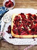 Cheesecake with rhubarb and cranberries