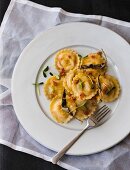 Pumpkin ravioli with pecan nut butter and sage