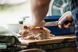 Roast pork being sliced