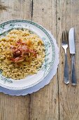 Spätzle (soft egg noodles from Swabia) with bacon and onions