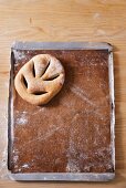 Fougasse on a baking tray