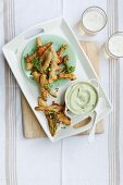 Beer-battered green asparagus with avocado mayonnaise