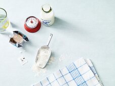 Ingredients and utensils for making bread dough