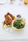 Roast chicken with lemons and salad