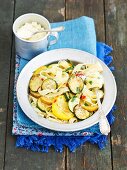 Tagliatelle with courgettes, chilli peppers and parsley