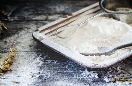 Flour on a wooden platter