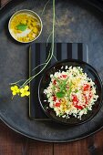 Millet salad with tomatoes, rocket and mint curry