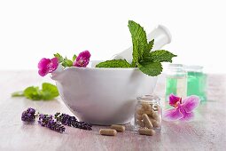 Healing herbs and flowers with pills