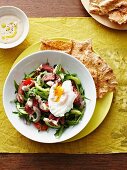 Vegetable salad with beef and poached egg (Morocco)