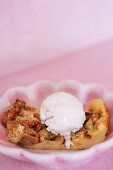 Oven-baked apple pancakes with vanilla ice cream