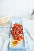 Roasted cherry tomatoes and unleavened bread
