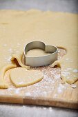 Shortbread pastry hearts being cut out