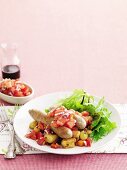 Spicy sausage and vegie hash with fast salsa