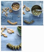 Hand-crafting a pumpkin-seed garland