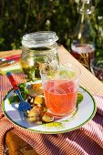 Marinated mushrooms and strawberry spritzer for a picnic
